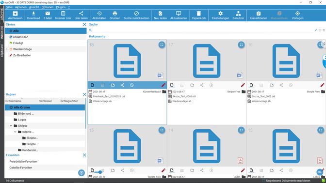 Die Oberfläche von ecoDMS