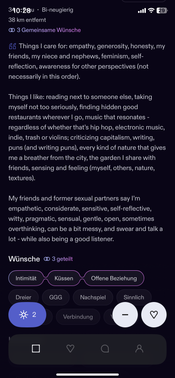 Auf Casual Dating Seiten  freue ich mich ja schon über einen Dreizeiler in der Bio, aber das? Das übertrifft alle Erwartungen! Da hat sich wirklich jemand mal Zeit genommen und nachgedacht. So macht Online-Dating gleich viel mehr Spaß.