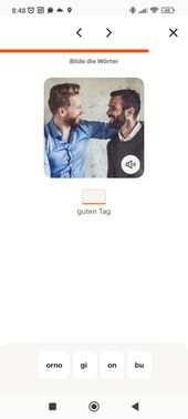 Ganz zu Beginn sollst du Begrüßungen zusammensetzen. Das ist noch sehr einfach.