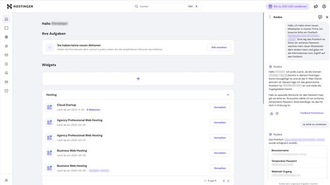 Kodee kann zum Beispiel neue E-Mail-Postfächer für dich einrichten. Eine echte Zeitersparnis im Alltag.