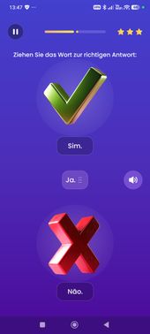 Mondly ist sehr casual aufgebaut. Große Schaltflächen und bunte Bilder sorgen dafür, dass die App intuitiv nutzbar bleibt.