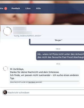 Die meisten Gespräche verlaufen im Sande oder enden nach wenigen Nachrichten. Echtes Interesse ist selten spürbar. So wird jeder Kontaktversuch schnell zur Geduldsprobe. Aber immerhin sind manche User so direkt und schicken dir eine Absage, anstatt dich zu ghosten.