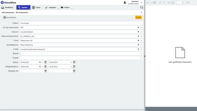 Die ausgedehnte Suchfunktion von DocuWare