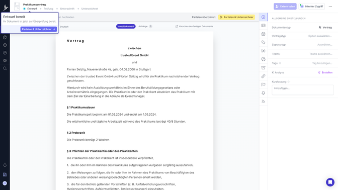 Mit dem Editor kannst du Verträge und Dokumente bequem aus Vorlagen erstellen und editieren
