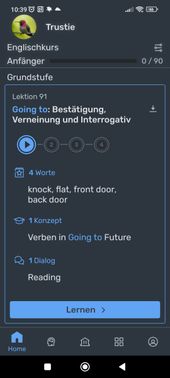 Wlingua kommt sehr nüchtern daher und zeigt dir in der Lektionsübersicht genau an, was du lernst