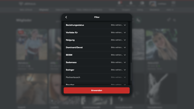 Bei JOYclub sind die Filtereinstellungen für die Suche nicht nur detailliert – sie funktionieren auch.