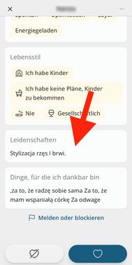 Ich weiß nicht warum, aber dDarling hat mir immer wieder Profile aus Deutschland angezeigt, die polnische (ich glaube, dass es polnisch ist) Profiltexte hatten. Erinnert mich ein bisschen an die ganzen Profile aus Afrika und Südostasien auf OkCupid, die aus irgendwelchen Gründen eine “Partnerschaft” in Deutschland suchen.