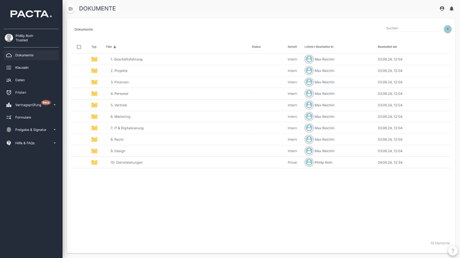 PACTA hat eine tolle Dokumentablage, mit der du eine beliebige Ordnerstruktur erstellen und verwalten kannst