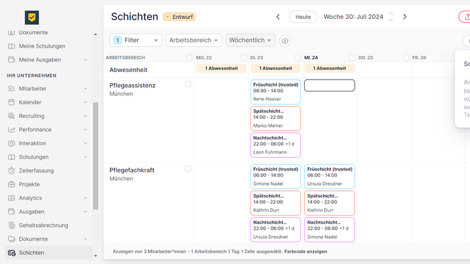 Ein Blick in den digitalen Schichtplang von Factorial