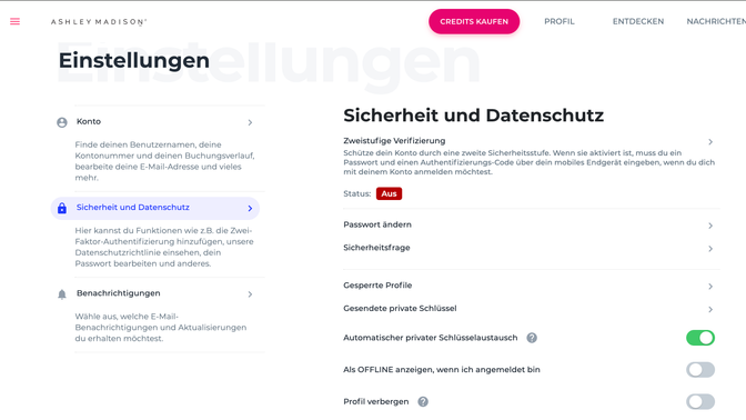 Ashley Madison bietet dir starke Sicherheitsfeatures wie 2FA und geschützte Foto-Freigaben. Du entscheidest selbst, wer deine Bilder sieht. Technisch ist das auf einem richtig guten Level.