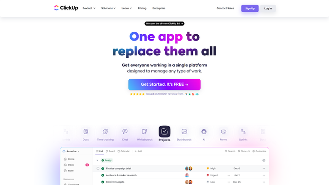 ClickUp hat genau wie monday.com und Asana eine übersichtliche Benutzeroberfläche im modernen Design