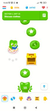 Deinen Fortschritt siehst du bei Duolingo auf einem virtuellen Spielfeld. Hier siehst du auch, wie lang die einzelnen Lektionen sind.