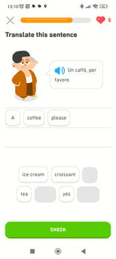 Wie jeder Kurs bei Duolingo, lernst du auch für Italienisch zuerst die Begriffe für “Kaffee” und “Tee”.