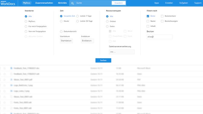 Durchsuche AWD zügig mit der Suchfunktion