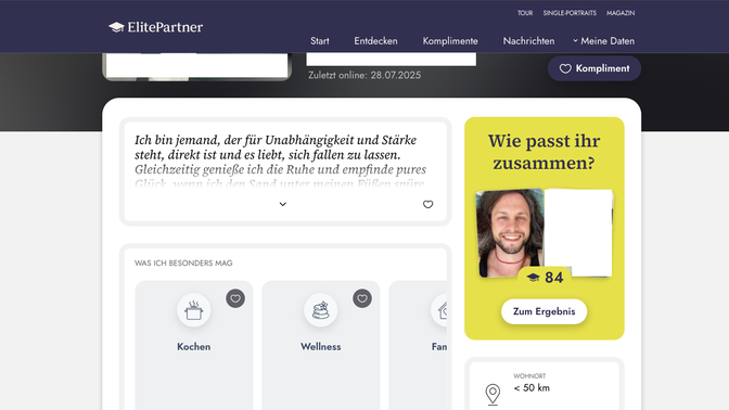 Besonders positiv – Ich hatte selten das Gefühl, meine Zeit zu verschwenden. Wenn ein Dialog zustande kam, war er höflich, interessiert und respektvoll. Das lag nicht zuletzt an den häufig gut ausgefüllten Profilen.