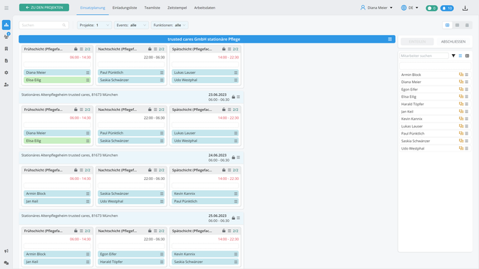Deinen Einsatzplan siehst du in der Tagesansicht, nicht im Kalender