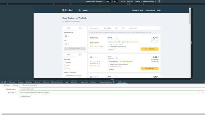 Du nutzt die Browser-Erweiterung für den Bau deiner Scraping-Sitemap