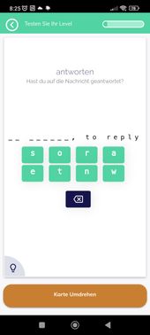 Übungen bei MosaLingua treten aus dem Teilnehmerfeld nicht wirklich hervor. Allerdings bekommst du zu Übersetzungen oft noch einen Tipp wie Synonyme.