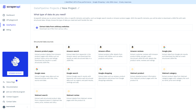 ScraperAPI bietet dir eine Handvoll Templates, um die Einrichtung deiner Scraper noch effizienter zu gestalten