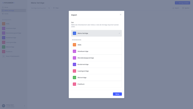 Verträge kannst du direkt beim Import einer Vertragskategorie zuordnen