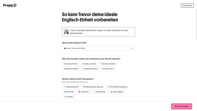 Nachdem du eine Stunde gebucht hast, kannst du deiner Lehrkraft sagen, was du lernen möchtest.