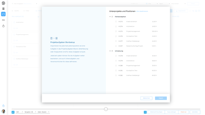 Aufgaben kannst du mit nur einem Klick direkt aus der Kalkulation in dein Projektboard überführen