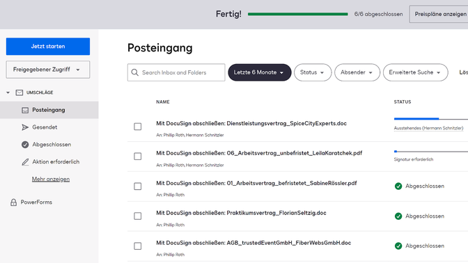 Manage deine Verträge im “Posteingang” von Docusign