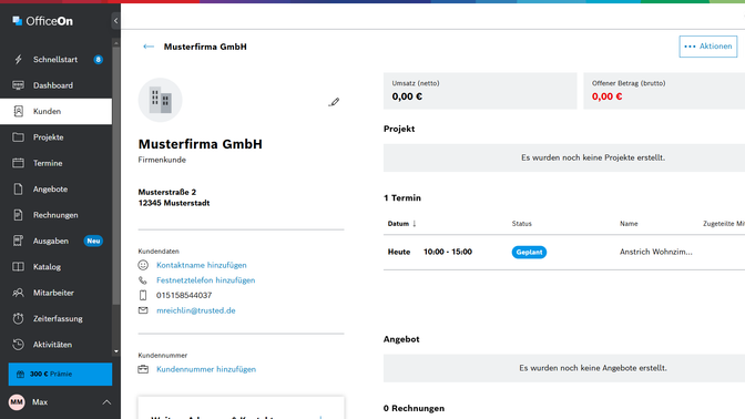 Der Start mit Bosch OfficeOn ist besonders einsteigerfreundlich. Die Benutzeroberfläche ist übersichtlich und schnell verstanden