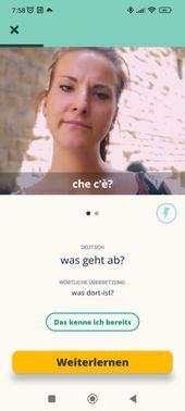 Alles geht bei Memrise los mit Karteikarten. Hier wählst du aus, ob du eine Vokabel oder Phrase schon kennst. Du wählst also selbst aus, welche Vokabeln auf die Lernliste kommen.