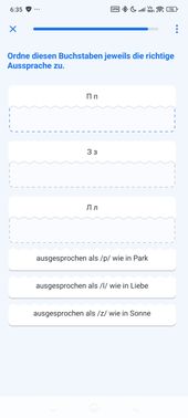 Im Zusatzkurs für kyrillische Buchstaben nimmt sich Busuu Zeit, die Buchstaben genau zu erklären – inkl. ihres Klangs, der für deutsche Lernende durchaus ungewöhnlich sein kann.