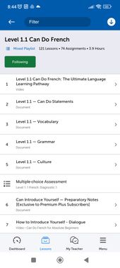 Die Französisch-Kurse von FrenchPod101 sind sehr kleinteilig. Dafür siehst du aber genau, welche Übungen (“Assignments”) du schon erledigt hast und auch, wie viel Zeit du noch investieren musst.